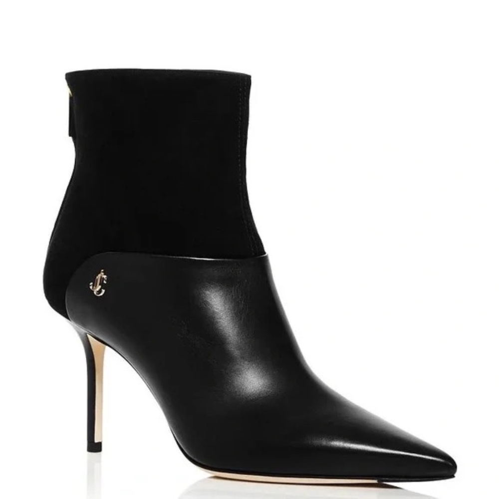 NIB Jimmy Choo Beyla 85 Black Leather & Suede Boots Size 38.5